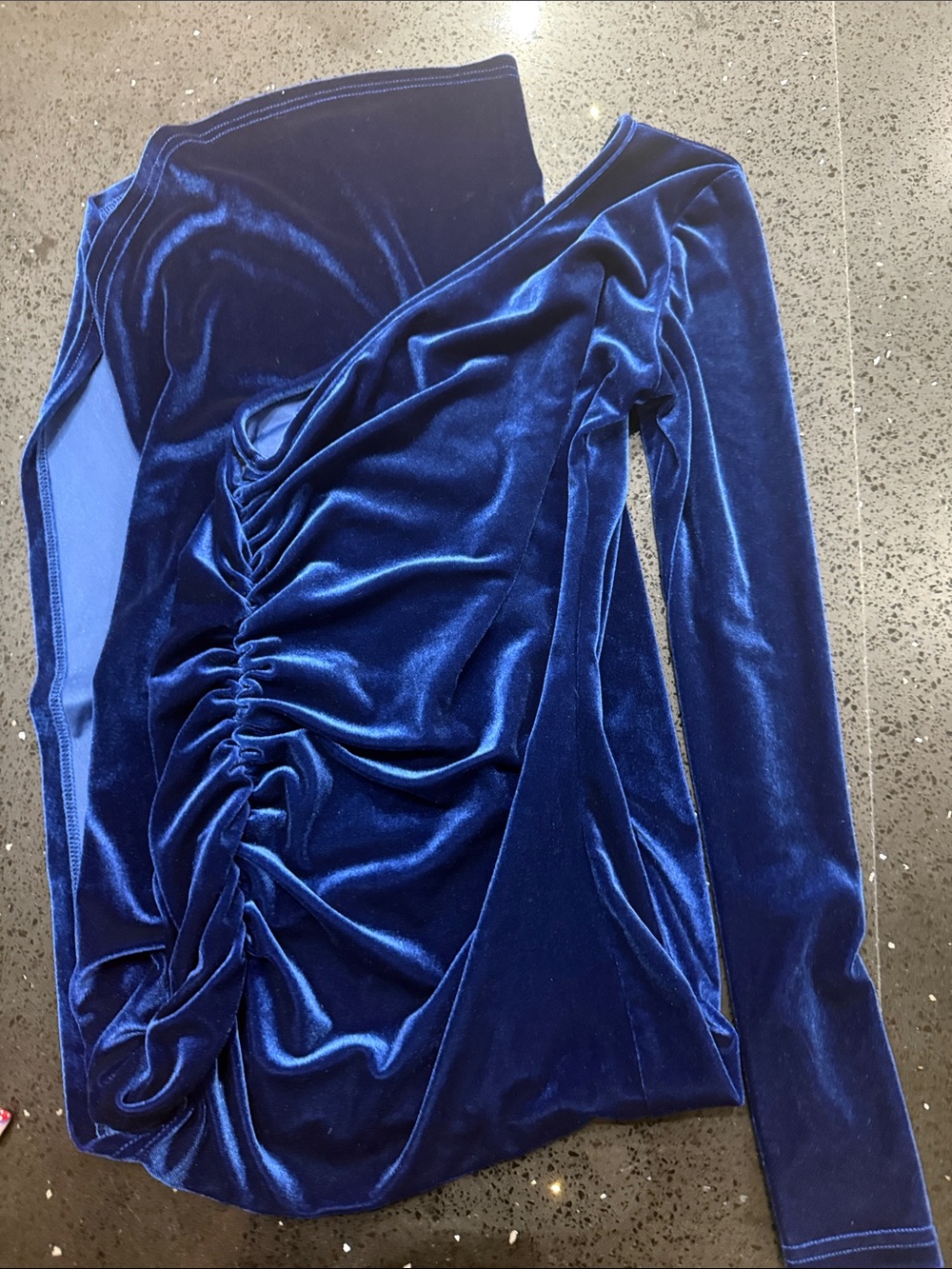 One-Shoulder Navy Velvet Midi Dress